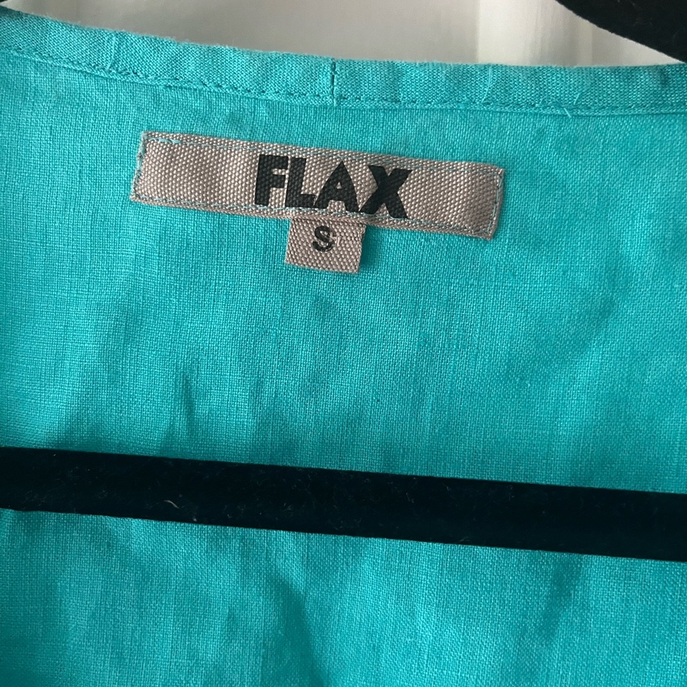 Flax Linen Turquoise 3/4 Sleeve Shirt - Picture 3 of 5